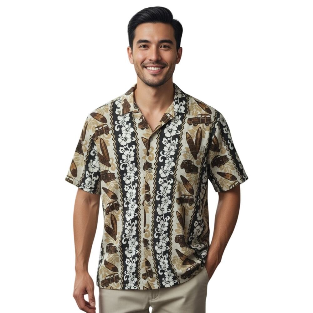 Vintage Paradise Style Hawaiian Button Up Shirt USA Made Short Sleeve Mens Large